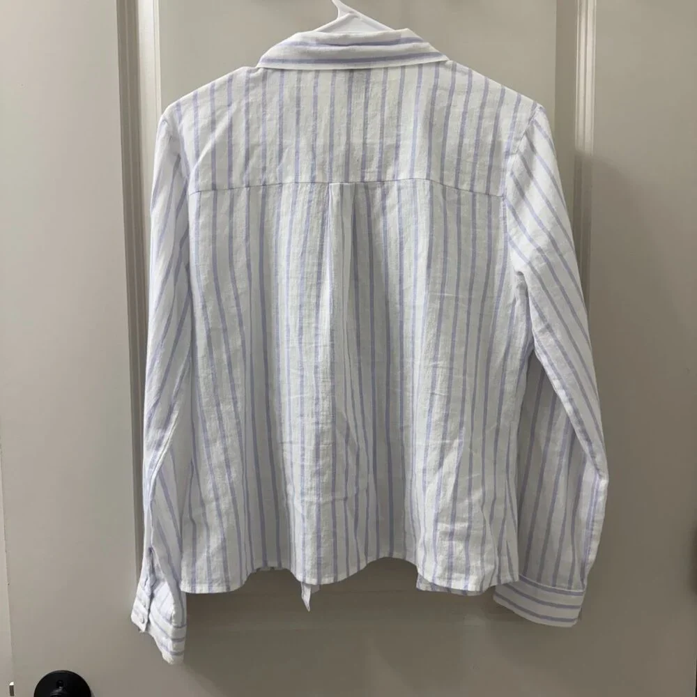 Anthropologie HD in Paris S Blue White Stripe Shirt Embroidered Floral - Picture 6 of 6